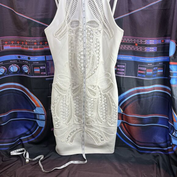 GOLD LABEL Wow Couture White Lace Wedding Lined Summer Halter Dress Women's M - Picture 7 of 12